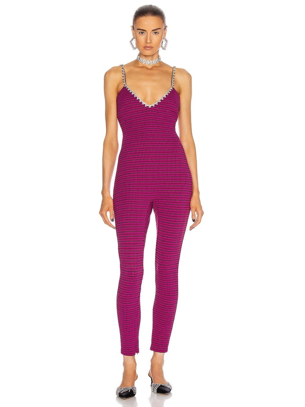 AREA Crystal Strap Camisole Catsuit